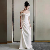 French-Style Seduced Light Wedding Dress Bride's High-End Engagement Dress Banquet Temperament Certificate Small White Dress Simple Go Out Yarn HZ0517