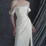 One-Word Shoulder Light Wedding Dress 2026 New French-Style Fasing Wedding Welcome To Go Out Yarn Simple White Evening Dress HZ0517