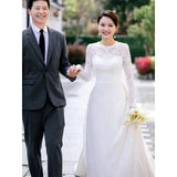 French Lace Wedding Dress 2026 New Bridal Atmosphere Simple Long-Sleeved Summer Welcome Yarn Small Tail Wedding Dress HZ0517