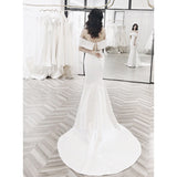One-Word Shoulder Sexy Bare-Backed Stern Face Light Wedding Dress Simple Atmosphere Small Drag-Tailed Thin Fishtail Bride Wedding Evening Dress HZ0517