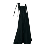 French Black Dress Sling Sling Banquet Hosting Birthday Party Simple Thin Light Extravagant Evening Dress Dress HZ0517