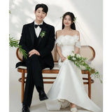 One-Word Shoulder Light Wedding Dress Spring New Sen System Super Fairy Simple Out Of The Three-Dimensional Flower Exterior Welcome Dress HZ0517