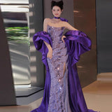 Purple Morning Dress Bride Morning Pat Evening Dress Squint Fishtail Banquet High-End Toasting Student Day Ceremony HZ0517