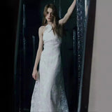 French Light Wedding Temperament Simple Fashion Fishtail Welcome Out Of The Selsen Super Fairy Lace Morning Robe Hanging Neck Dress HZ0517