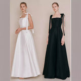 Korean Light Wedding Dress Shoots The Ribbon Sling Square Tie Simple High-End Host Banquet Temperament Evening Dress HZ0517