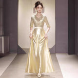 Champagne Gold Choir Head Dress Dress Evening Dress Female Host Adult Conductor Costumes Stage Competition Performance Costume HZ0517