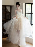 Champagne-Colored French-Style Light Wedding Bride 2026 New Main Yarn High-Quality Small Man Goes Out Yarn Thigh Dress HZ0517
