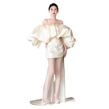 French Word Shoulder Light Wedding Dress New Small Bridal Bridal Yarn Small Engagement Dress Dress HZ0517