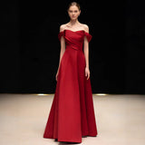 One-Word Shoulder Toasting Bride 2026 New Engagement Dress High-End Feeld With The Dens On The Side Of The Wedding Dress Is Thin HZ0517