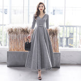Silver Gray Evening Dress Women 2026 New Banquet Performance Temperament Long Birthday Dress Can Usually Be Worn HZ0517