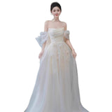 One-Word Shoulder Bra Light Wedding Dress 2026 New Bridal Niche Morning Dress Dress Super Fairy Beautiful Out Of The Yarn HZ0517