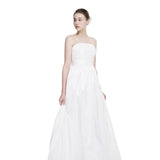 One-Word Shoulder White Chested Light Wedding Dress 2025 New Sleeveless Simple Waist-Duffed Temperament Seaside Holiday Dress HZ0517