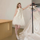 French-Style Fasing High-End Morning Robe Light Wedding Dress Dress New Bridal Certificate Registration Short Adult Dress Dress HZ0517