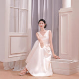 French White V Collar Sleeveless Light Wedding Dress Simple Sen Temperament Tidive Engagement Certificate Small Dress Can Wear Small White Dress Every Day HZ0517