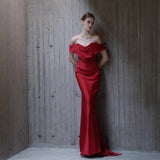 Acet-Drinking Clothes Bride Banquet West Queen Simple Design Large Size Thin Red Evening Dress Woman HZ0517
