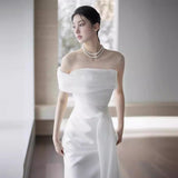 French One-Word Shoulder Light Wedding Dress Bride Super Xiansen Tie Door Yarn Simple Temperament White Dress Fishtail Welcome Yarn HZ0517