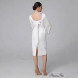 White Evening Dress Female Light Luxury Fishtail French Long-Sleeved Simple White Dress Niche Elegant Light Wedding Dress HZ0517