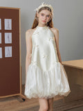 French Hanging Neck Light Wedding Dress Cute Sweet Breeze Morning Robe Certificate Registration Small White Dress Engagement Bridal Dress HZ0517