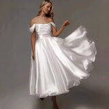 One-Word Shoulder-Singed Face Light Wedding Dress 2026 New Simple Pure Color Temperament Banquet Small Dress HZ0517
