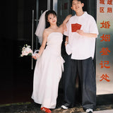 Registration Certificate Engagement Small White Dress Daily Can Wear Light Wedding Temperament Simple White Thin Breast Evening Dress Dress HZ0517