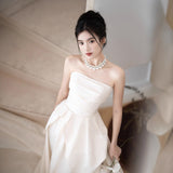 French Breast-Wearing Bridal Engagement Dress Female Light Luxury Small Small Wedding Dress Registration Temperament Long White Dress HZ0517