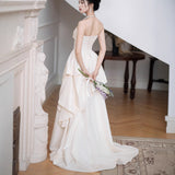 French Breast-Wearing Bridal Engagement Dress Female Light Luxury Small Small Wedding Dress Registration Temperament Long White Dress HZ0517