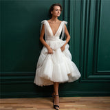 Short Small Dress White Wedding Dress Complex Lattice Short Wedding Dress HZ0517