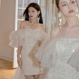 Brased Waist-Waft Skirt Fairy Pure Lust Sleeves Heavy Industry Bubble Sleeve Birthday Dress Adult Dress HZ0517
