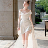 French-Style Dens Bridal Light Wedding Dress White High-End Sense Bride Wedding Engagement Certificate Registration Trip Yarn HZ0517