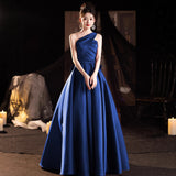 One-Shoulder Evening Dress Bow Bow Host Simple Temperament Banquet Dress Dress Performance Dress Performance Dress HZ0517