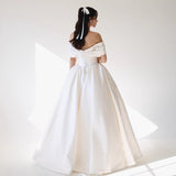 French Word Shoulder Light Wedding Dress 2025 New Temperament Long-Term Vertewn Wedding White Bride Welcome Yarn Dress HZ0517
