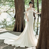 Simplicity Small Tail Light Wedding Dress Super Fairy Butterfly Bow Bride Body To Greet The Face Of The Face Of The Shoulder Fishtail Dress Skirt HZ0517