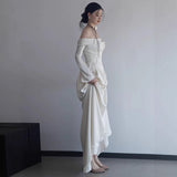 French Long-Sleeved Light Wedding Dress Bride Autumn And Winter Fasing Simple High-End Feeling Shoulder Yarn Engagement Dress HZ0517