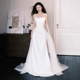 French Brao Light Wedding Dress Bridal Maiden White Engagement Toast Dress Small Tail Welcome Dress HZ0517