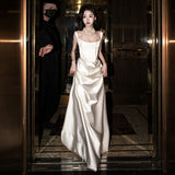 Light Wedding Bride 2026 New Simple Daily Densant Sling White Dress High Light Luxury Niche Dress HZ0517