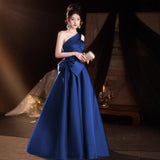 One-Shoulder Evening Dress Bow Bow Host Simple Temperament Banquet Dress Dress Performance Dress Performance Dress HZ0517