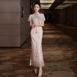 New Chinese Cheongsam Toasting Bride 2026 New Improved Wedding Engagement Dress Dress Women's High Sense Winter HZ0517