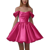 New Word Shoulder Ball Evening Dress 2026 Summer Short Foldless Shoulder-Free Party Adult Dress HZ0517