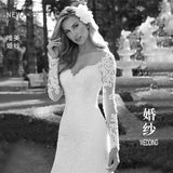 Women's Lace Long-Sleeved White Dress For Wedding Dress 2026 HZ0517