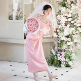Pink Wedding Morning Robe French High-End Engagement Certificate Registration Light Wedding Bridal Dress Simple Small HZ0517