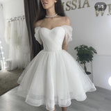 One-Word Shoulder-To-Shoulder Wedding Dress 2026 New Bridal French Niche Yarn Welcome Dress Engagement Small White Dress HZ0517