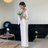 Korean-Style Densat Light Wedding Temperament Bride Long Sleeves Of Small Simple White Dress Dress Certificate Daily Yarn HZ0517