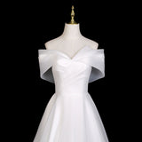 Banquet Evening Dress 2026 New One-Word Shoulder Temperament Long Simple White Dress Dress Dress Light Wedding Dress Morning Dress HZ0517