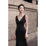 French Hepburn Black Evening Dress Dress Female Senior Sense Banquet Light Luxury Small Fishtail Temperament Twilight HZ0517