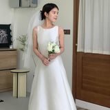 Certificate Registration Sleeveless Light Wedding Dress Bridal Registration Small White Dress French Simple Temperament Edible Engagement Dress HZ0517