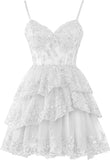 Fine Shoulder Strap Tulle Sling Evening Dress Party Ball Dress Short Lace Lace Dress High Sense HZ0517