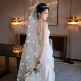 French Light Wedding Dress Bride Slanted Shoulder Linen Yarn Lace Bra Toast Dress Small Tail Welcome Dress HZ0517