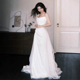 French Brao Light Wedding Dress Bridal Maiden White Engagement Toast Dress Small Tail Welcome Dress HZ0517