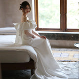 One-Word Shoulder-Singed Sedable Face Light Wedding Bridal Wedding Bridal Shot French Simple Fishtail Welcome Out Yarn Super Fairy Dress HZ0517