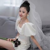 French Light Wedding Dress Small Simple Temperament Out Of The Yarn Short Certificate Registration Of The Fasing Small White Dress Engagement Dress HZ0517
